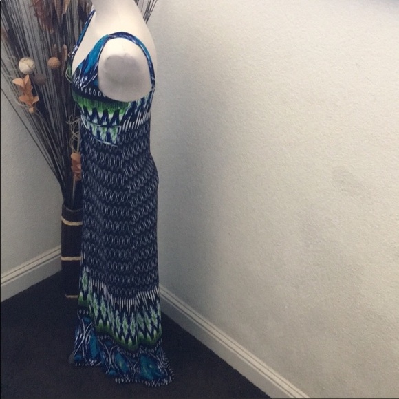 🌼Raindrops Navy Green & Turquoise Maxi Dress - Picture 4 of 8